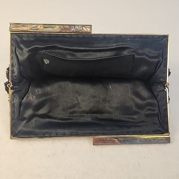 Vintage Black Beaded Clutch Evening Bag Purse Seashell Embellishments - Picture 4 of 5